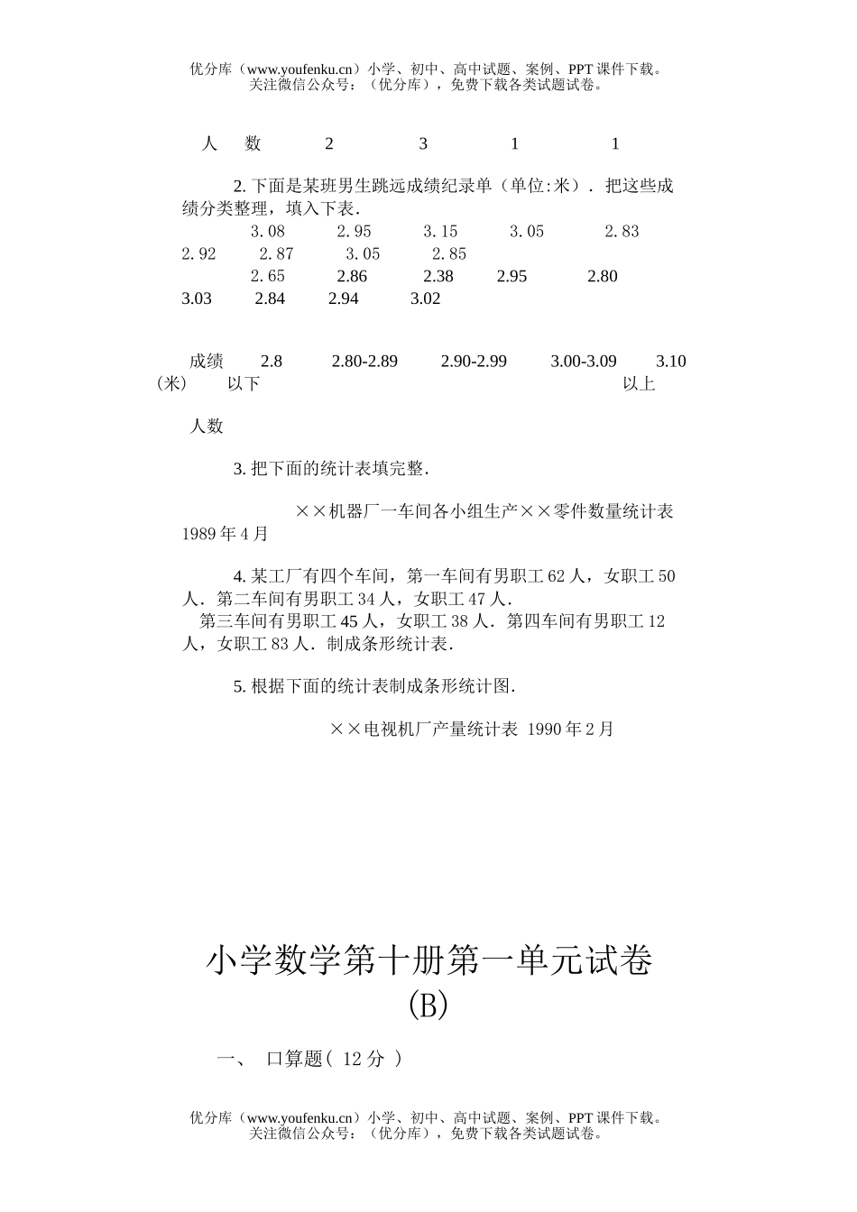 小学五年级数学第十册第一单元试卷_第2页