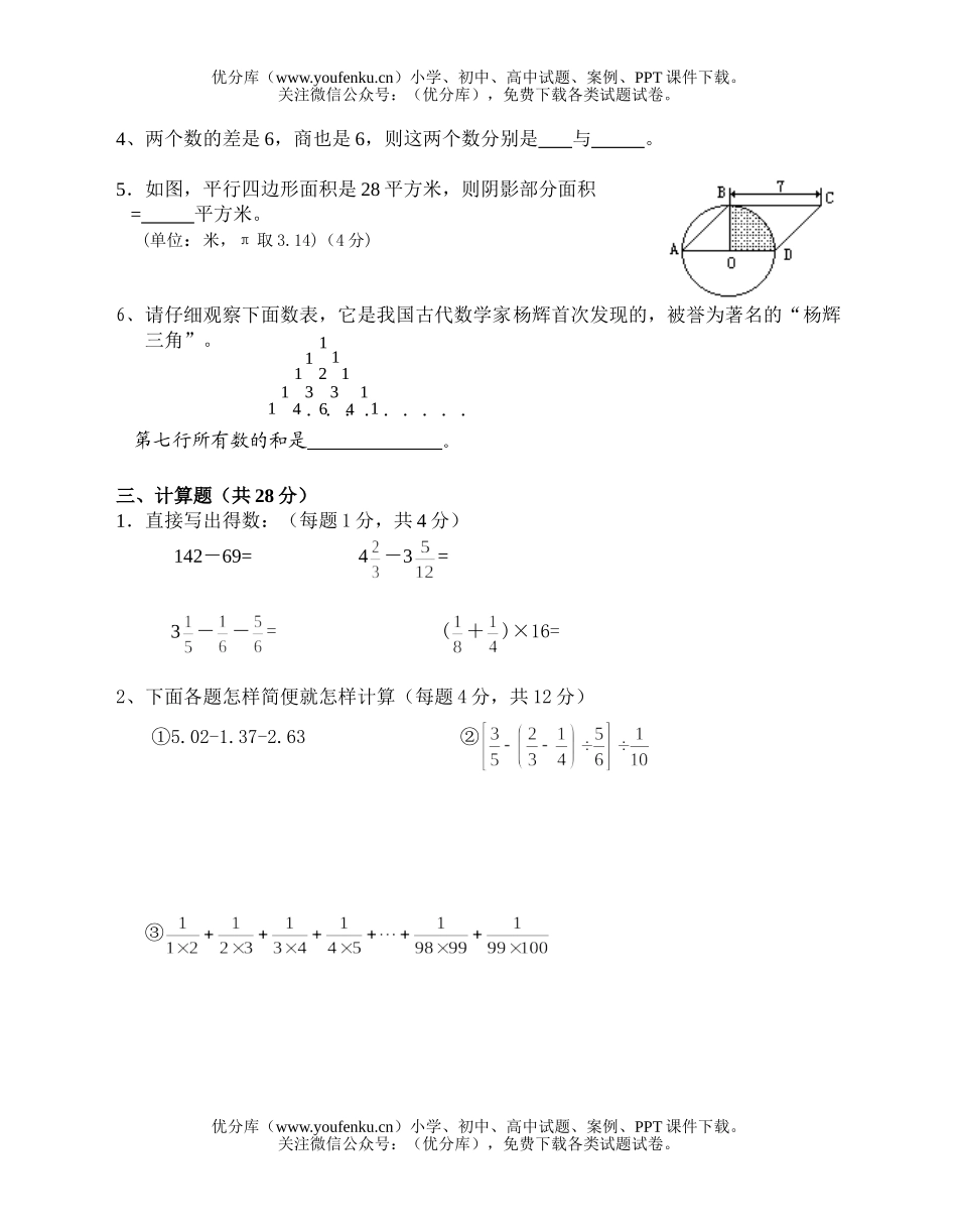 小学六年级数学小升初适应性试卷_第2页