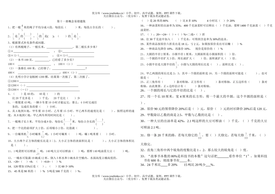 小学六年级数学第十一册概念易错题集试卷_第1页
