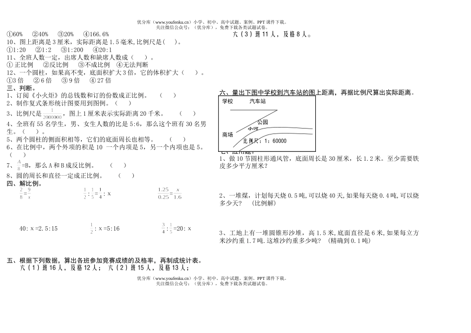 小学六年级数学第12册期中测验题试卷_第2页