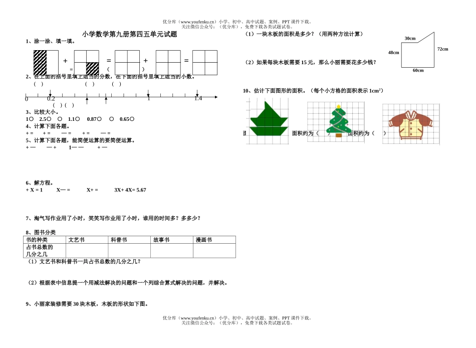 小学五年级数学人教版第九册第四五单元试卷_第1页