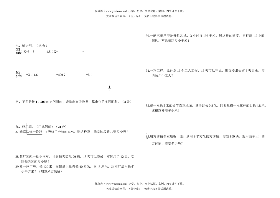 小学六年级数学第十二册第一单(A)试卷_第2页