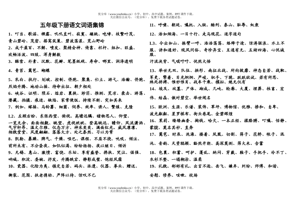 小学五年级语文苏教版词语集锦试卷_第1页