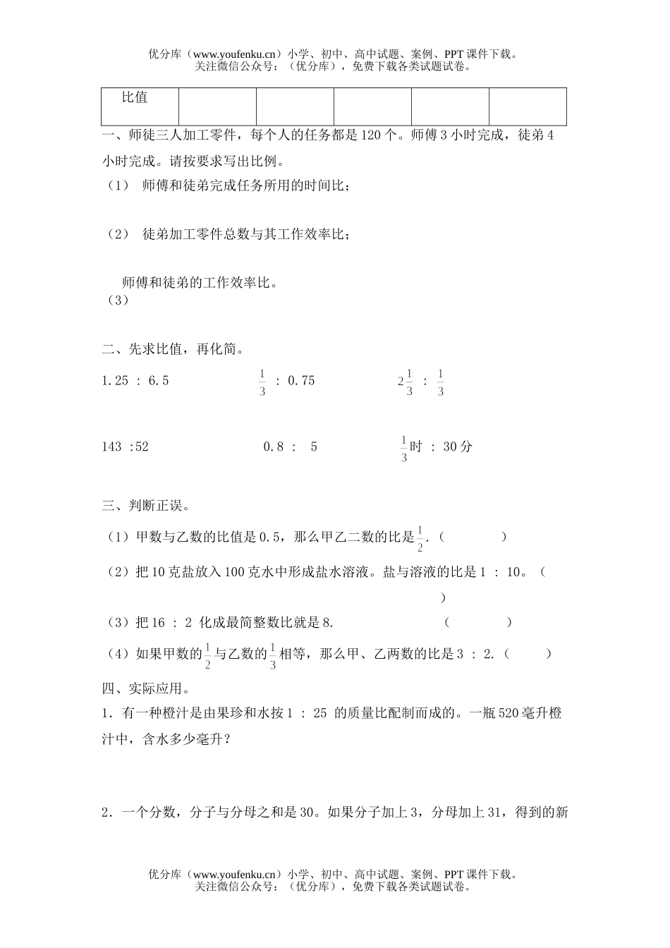 小学六年级数学北师版上册整理与复习试卷_第2页