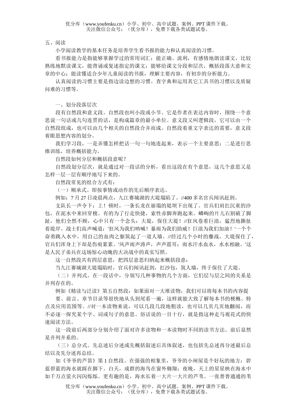 小学六年级语文人教版阅读复习资料试卷_第1页