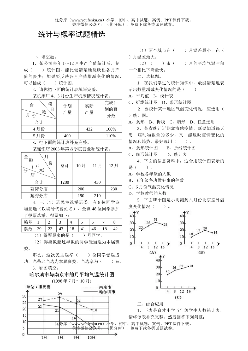 小学六年级数学统计与概率练习题试卷_第1页