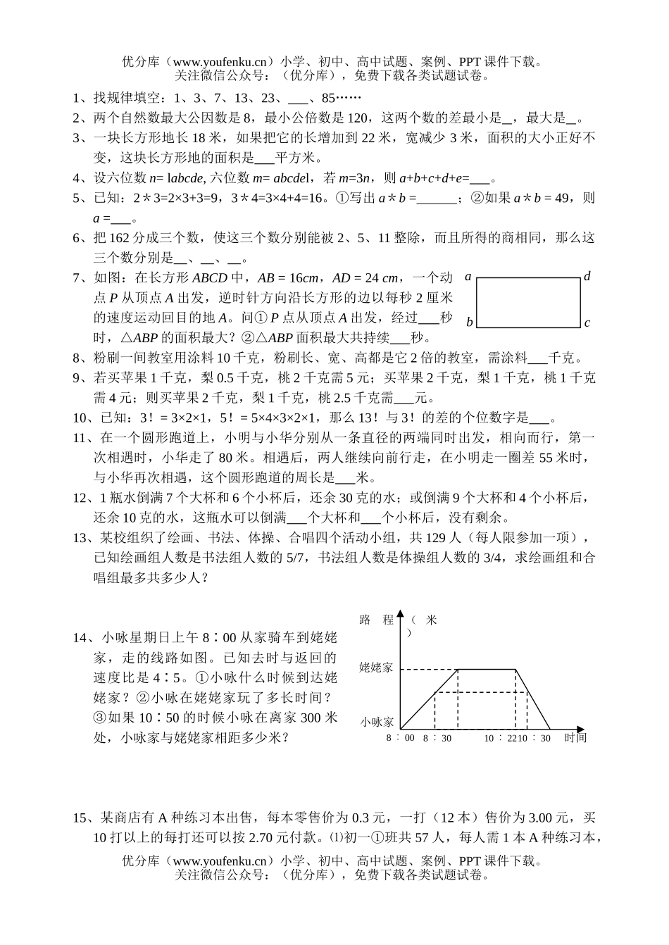 小学六年级数学下册提优训练14试卷_第1页