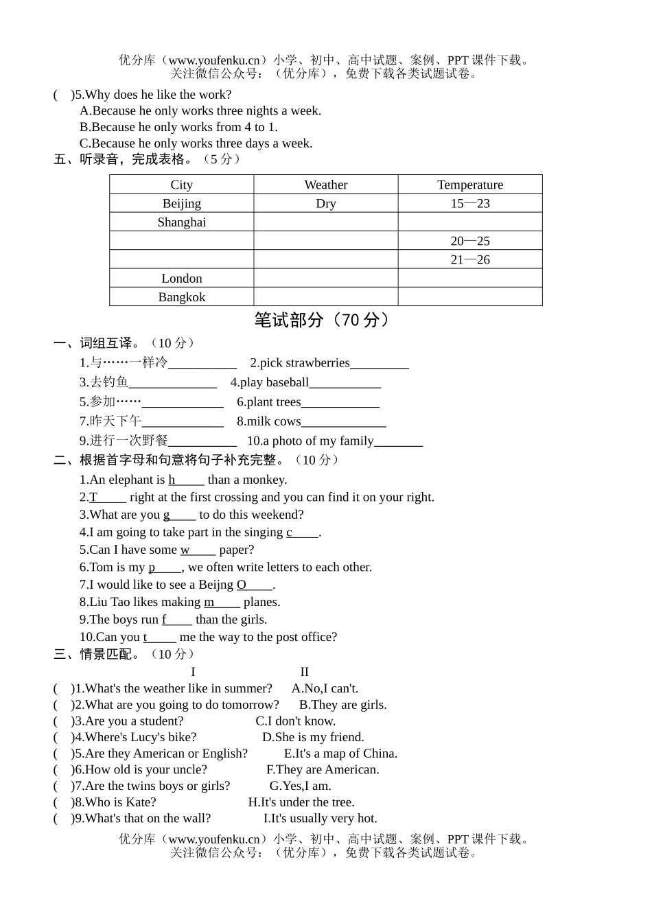 小学六年级英语牛津版下册Unit 8综合练习试卷_第2页