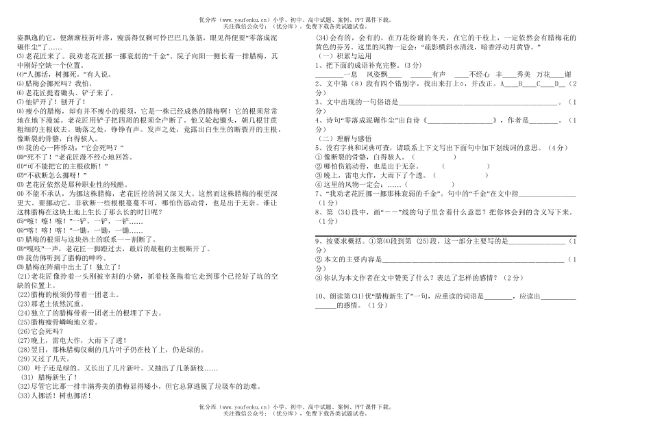 小学六年级语文人教版毕业练习试卷_第2页