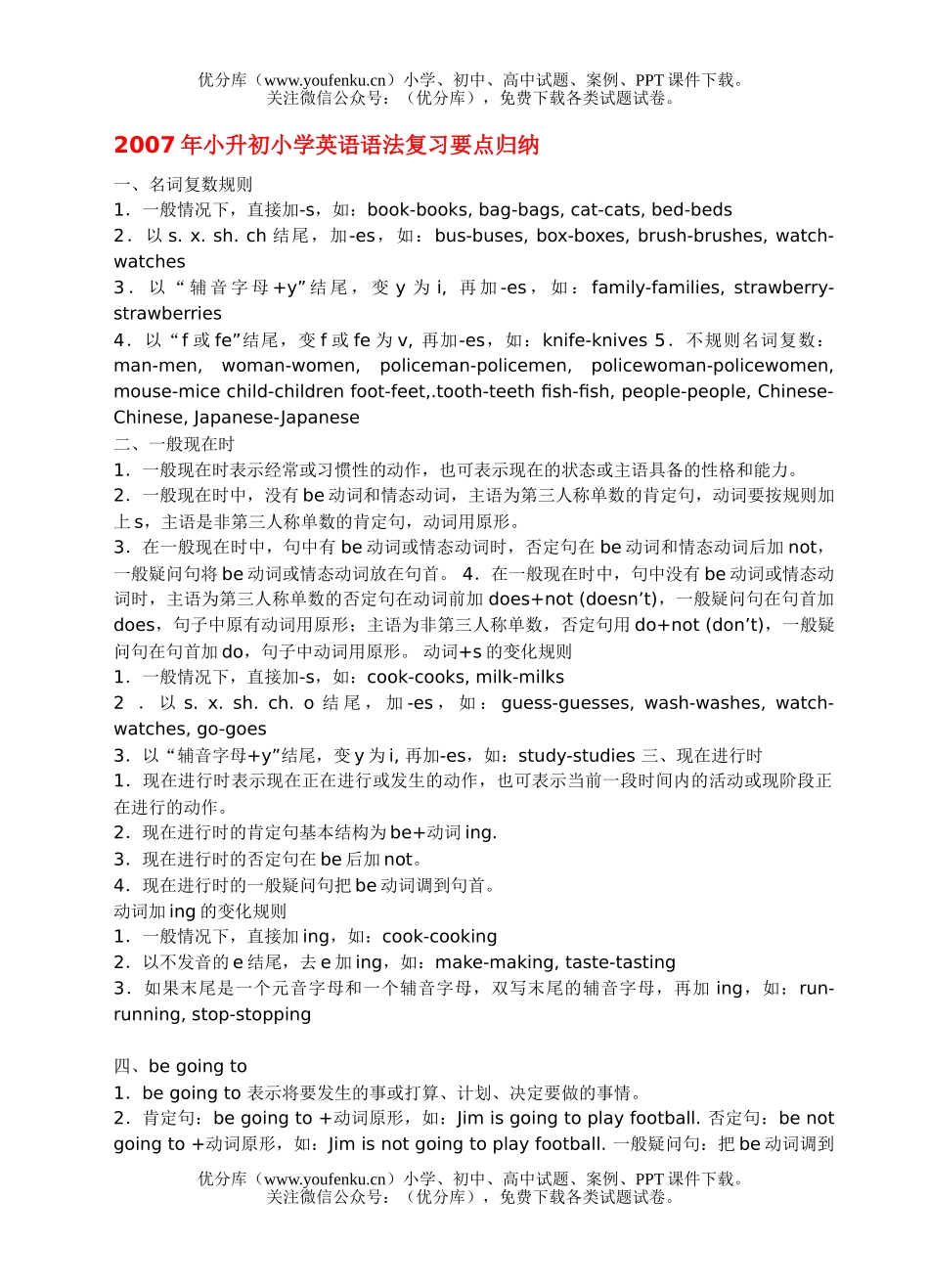 小学六年级英语2007年小升初语法复习要点归纳试卷_第1页