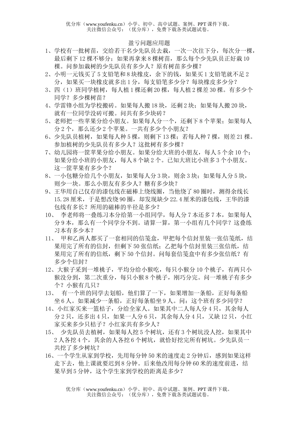 小学六年级数学盈亏问题应用题练习试卷_第1页