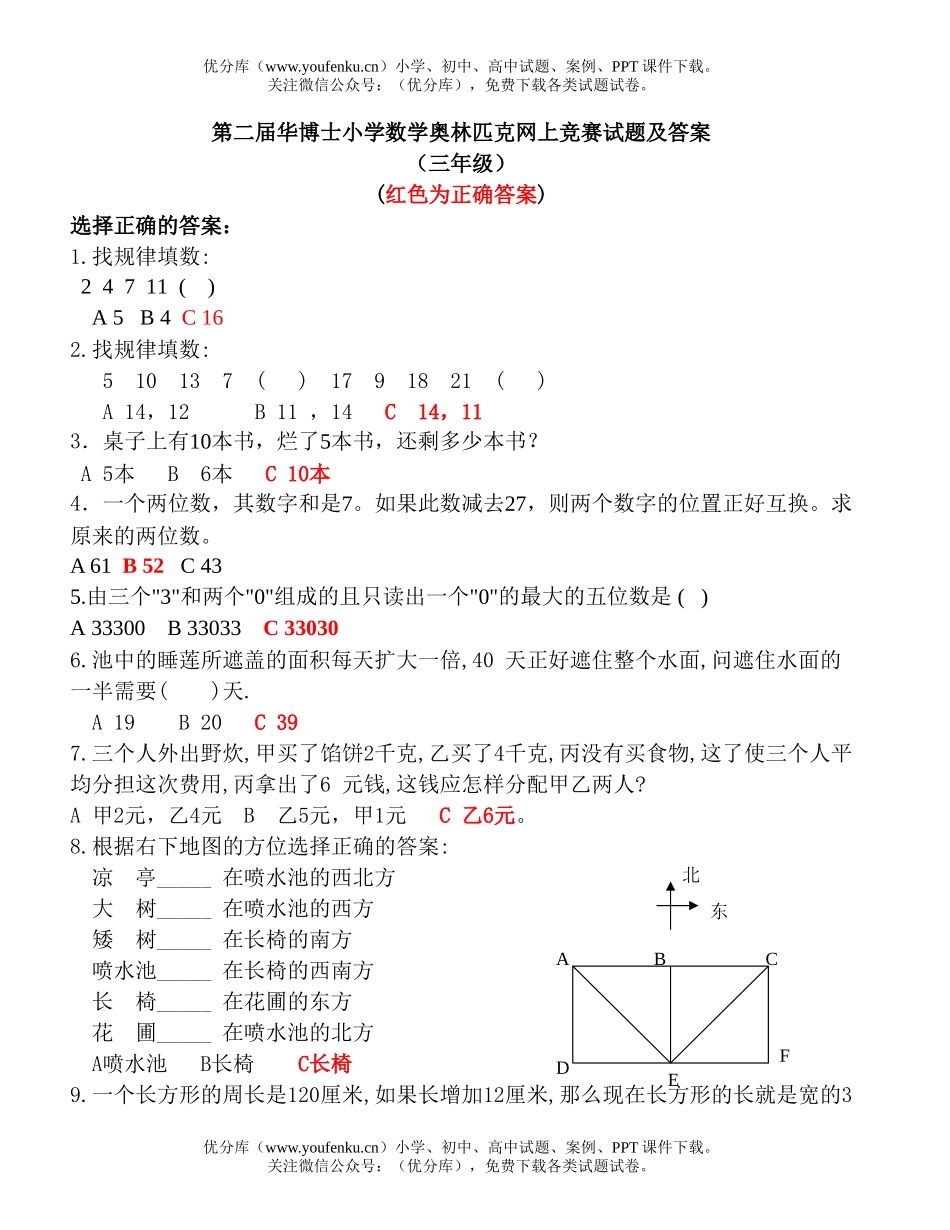 小学综合第二届华博士奥林匹克竞赛及答案)(奥数精选)试卷_第1页