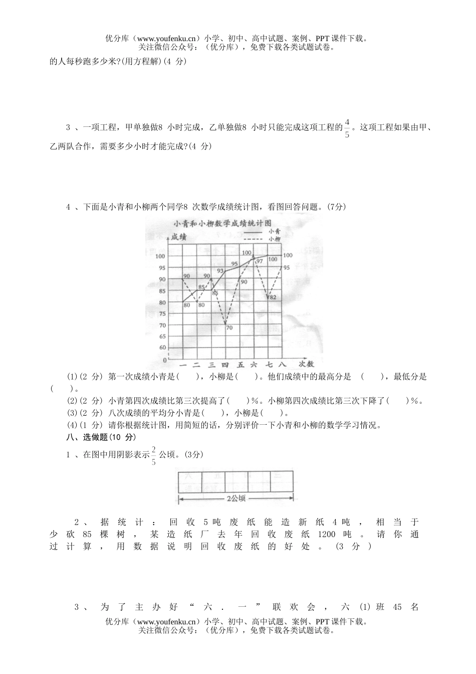 小学六年级数学毕业考试精选8试卷_第3页