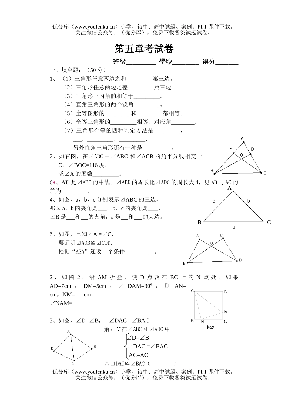 初中七年级数学第五章单元测试卷_第1页