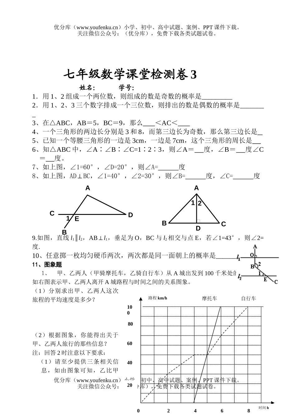 初中七年级数学 下 单元复习测试卷_第3页