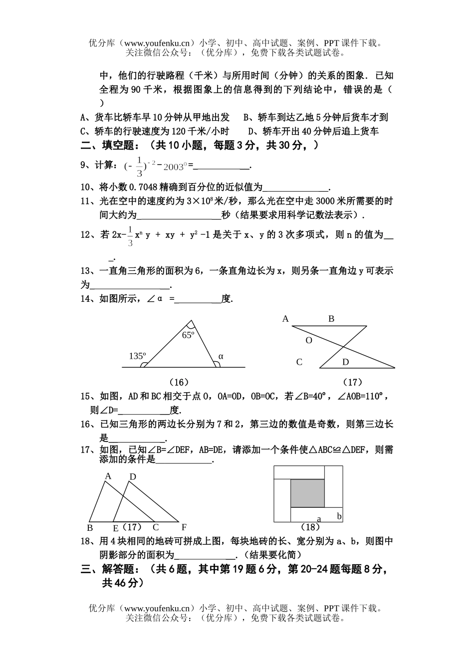 初中七年级数学期终模拟试卷_第2页