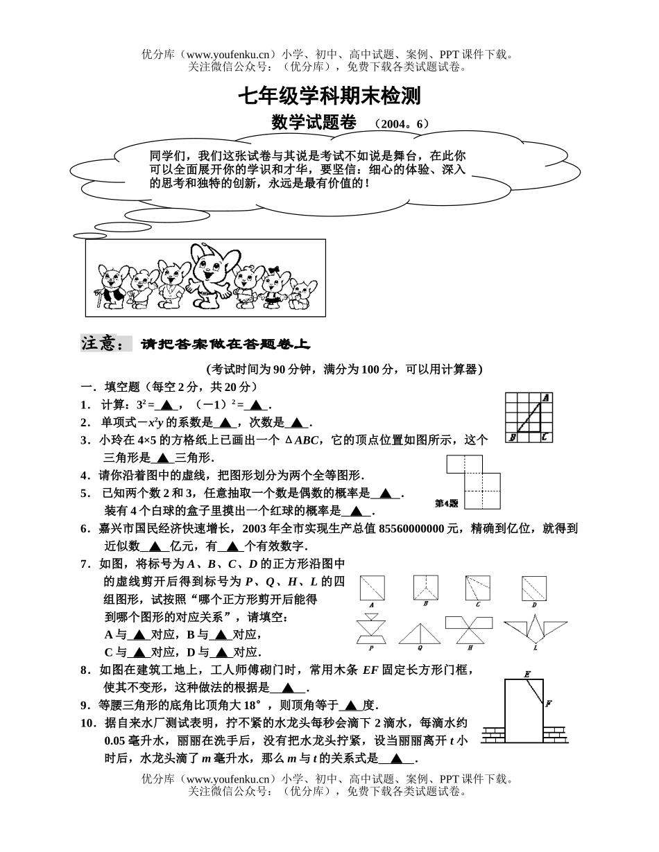初中七年级数学下试卷_第1页