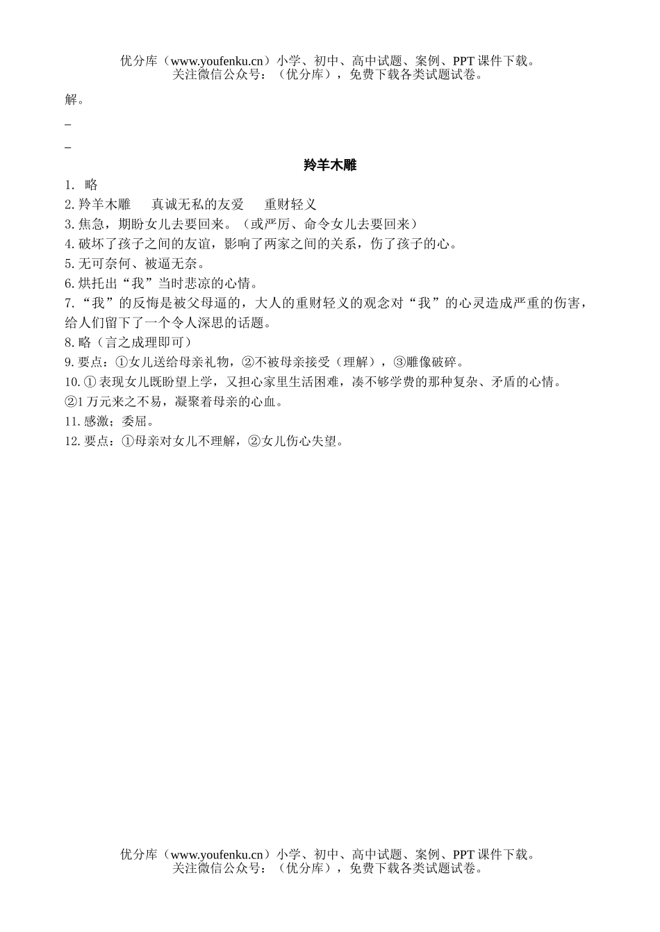 初中七年级语文羚羊木雕试卷_第3页