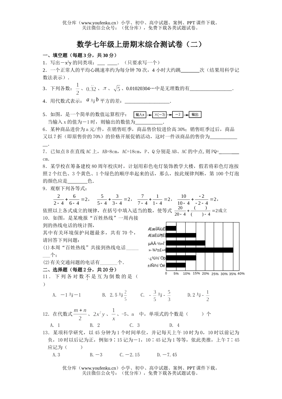 初中七年级数学期末复习二[上学期](无答案)试卷_第1页