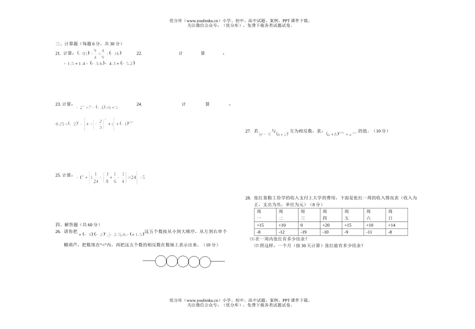 初中七年级数学初上册第一次月考试卷_第2页