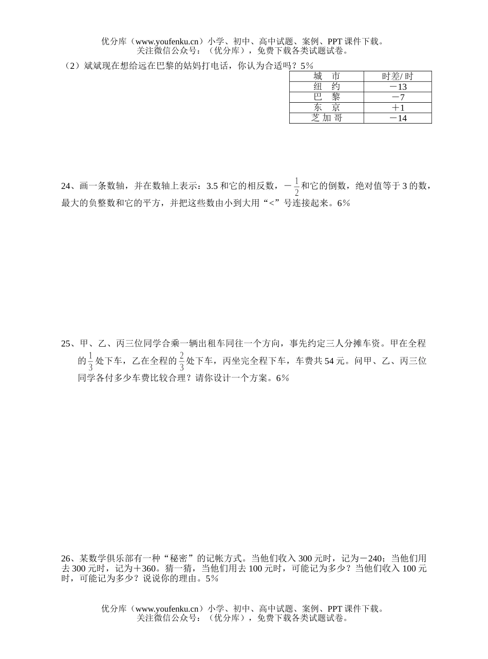 初中七年级数学测试有理数综合试卷_第2页