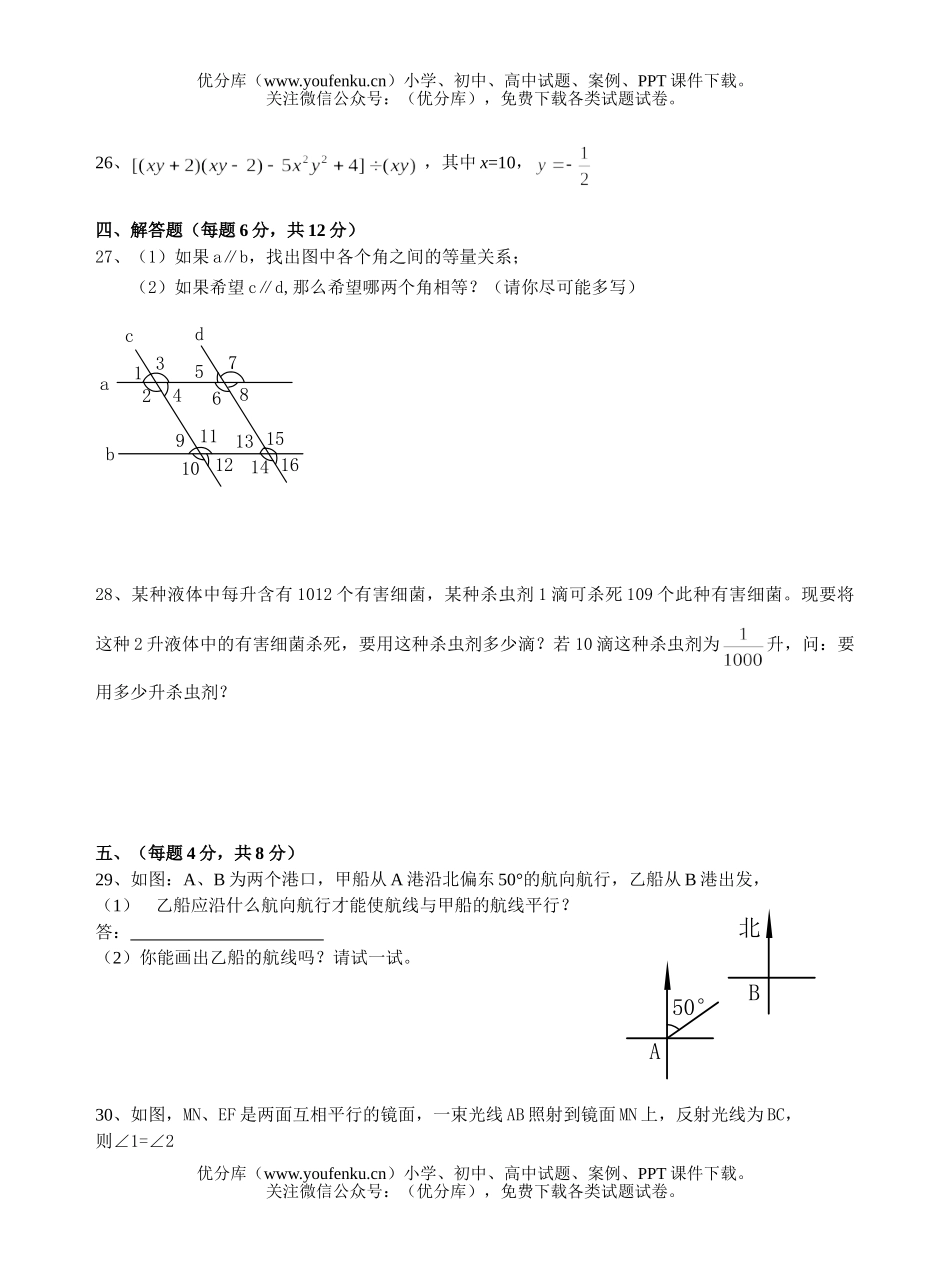初中七年级数学第二学期期中复习试卷_第3页