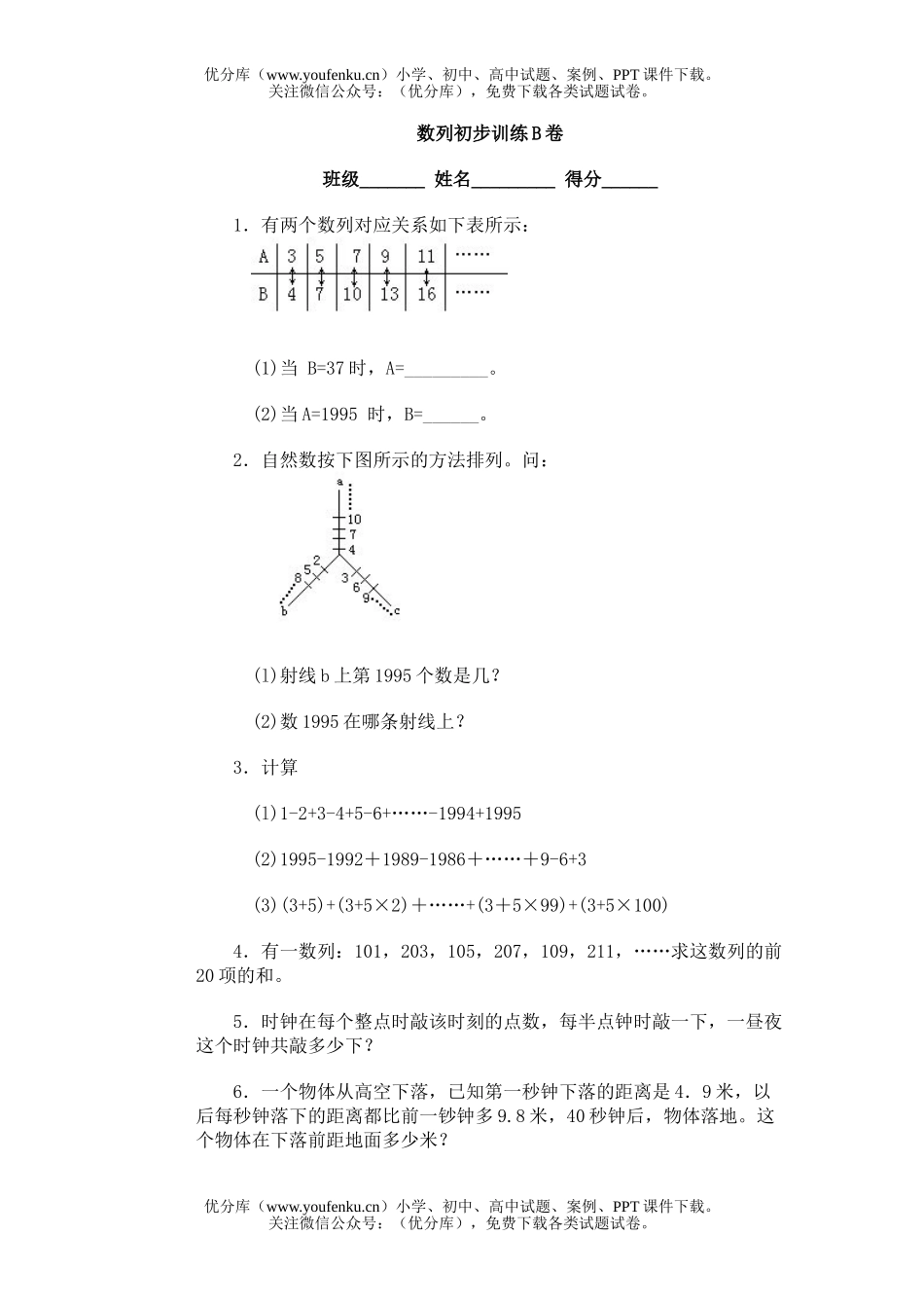 小学综合奥林匹克ABC题库·数列初步训练B试卷_第1页