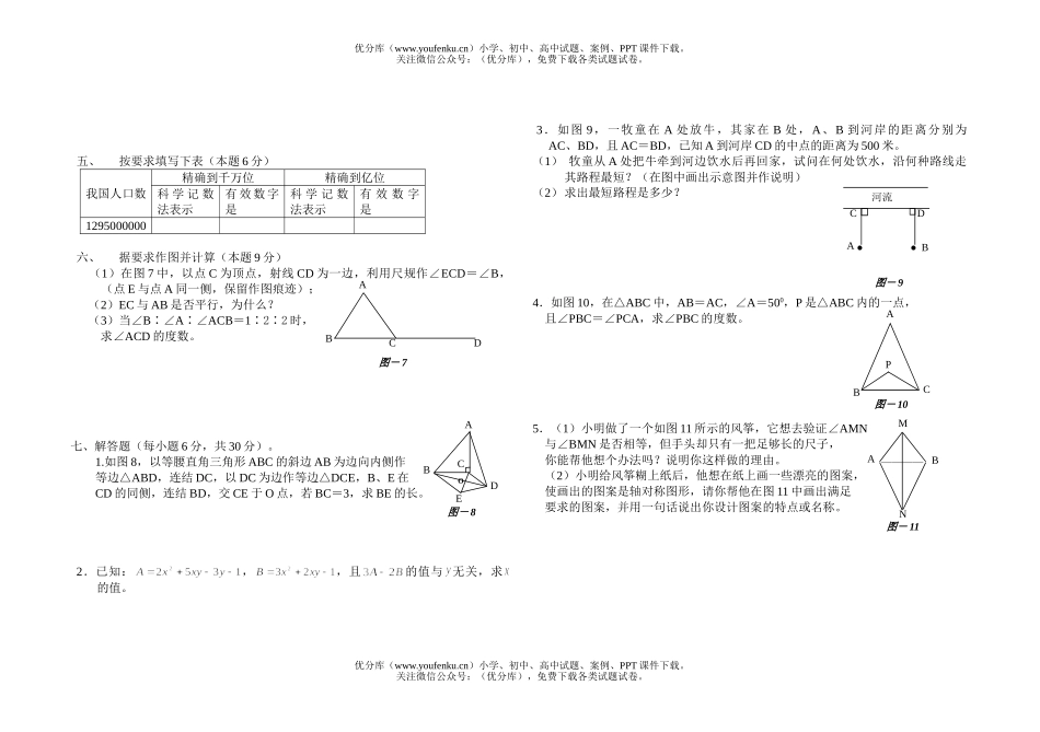 初中七年级数学下册期终模拟(一)试卷_第2页