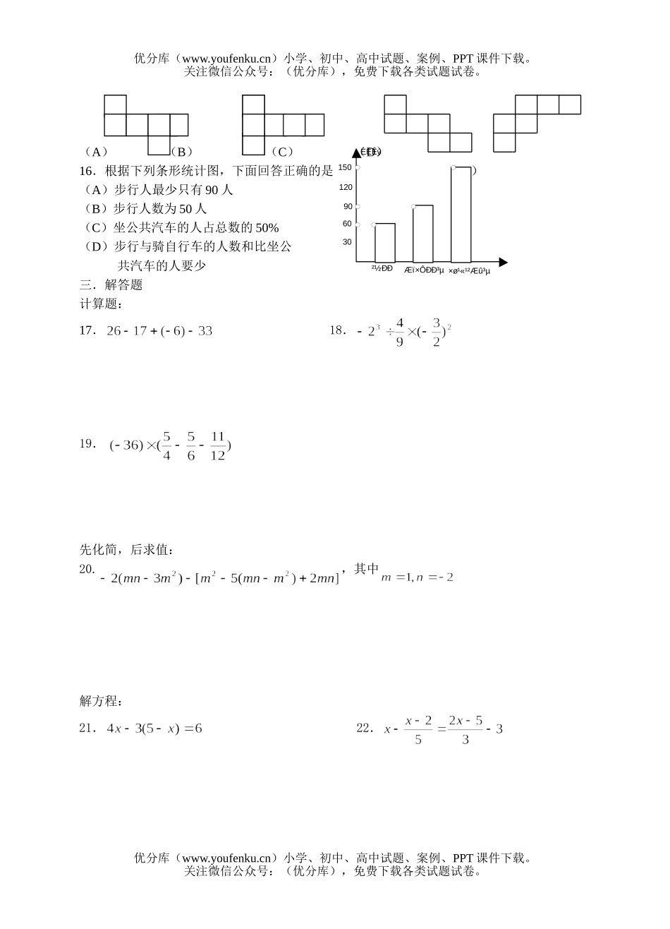 初中七年级数学(上)期末试卷_第2页
