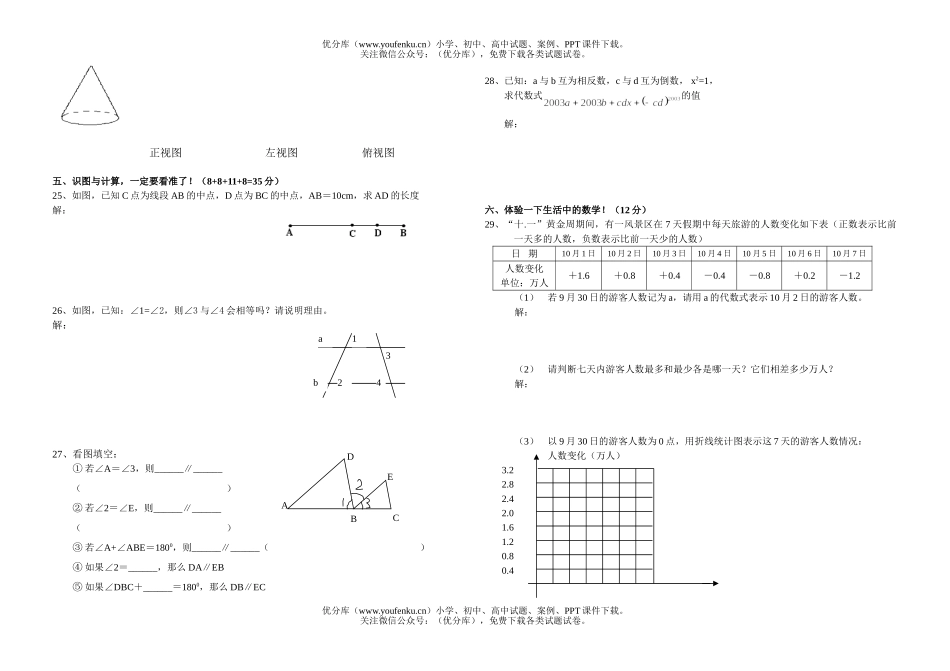 初中七年级数学上学期期末试卷_第2页