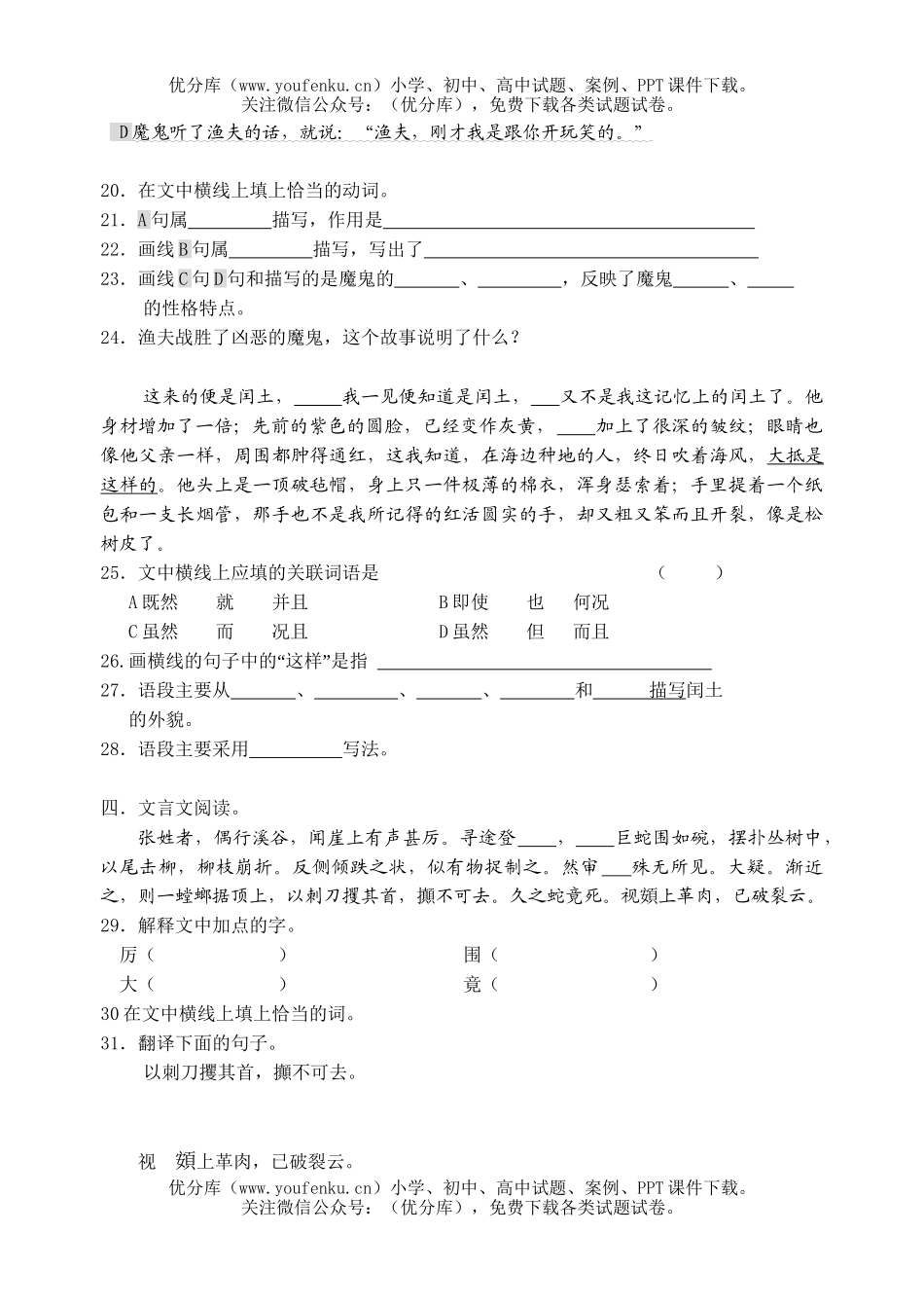 初中七年级语文(下)期中测试卷_第3页