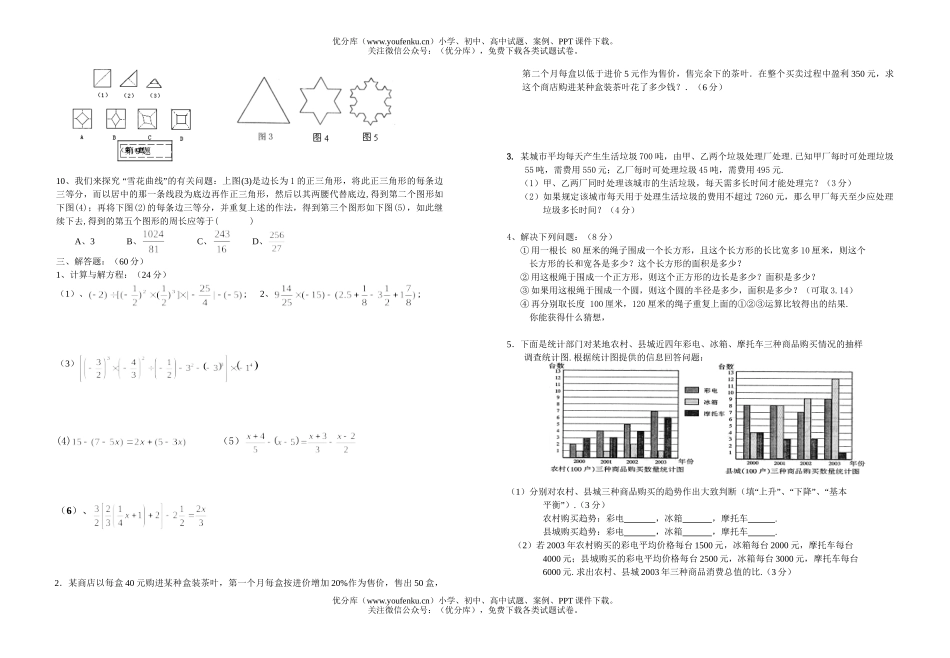 初中七年级数学期末考[上学期]试卷_第2页