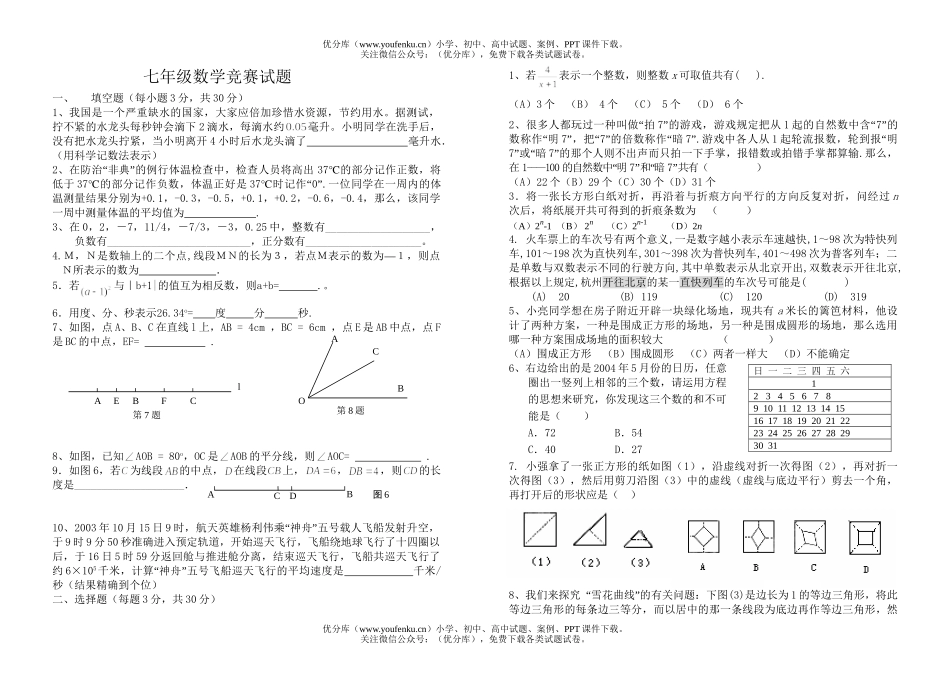 初中七年级数学竞赛[上学期]试卷_第1页