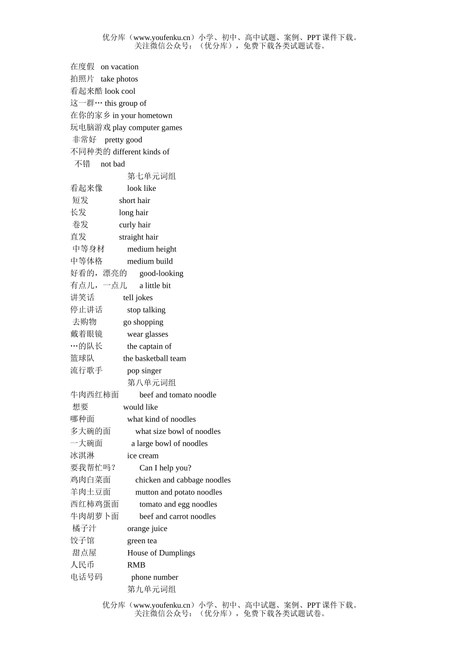 初中七年级英语下册词汇棕编试卷_第3页