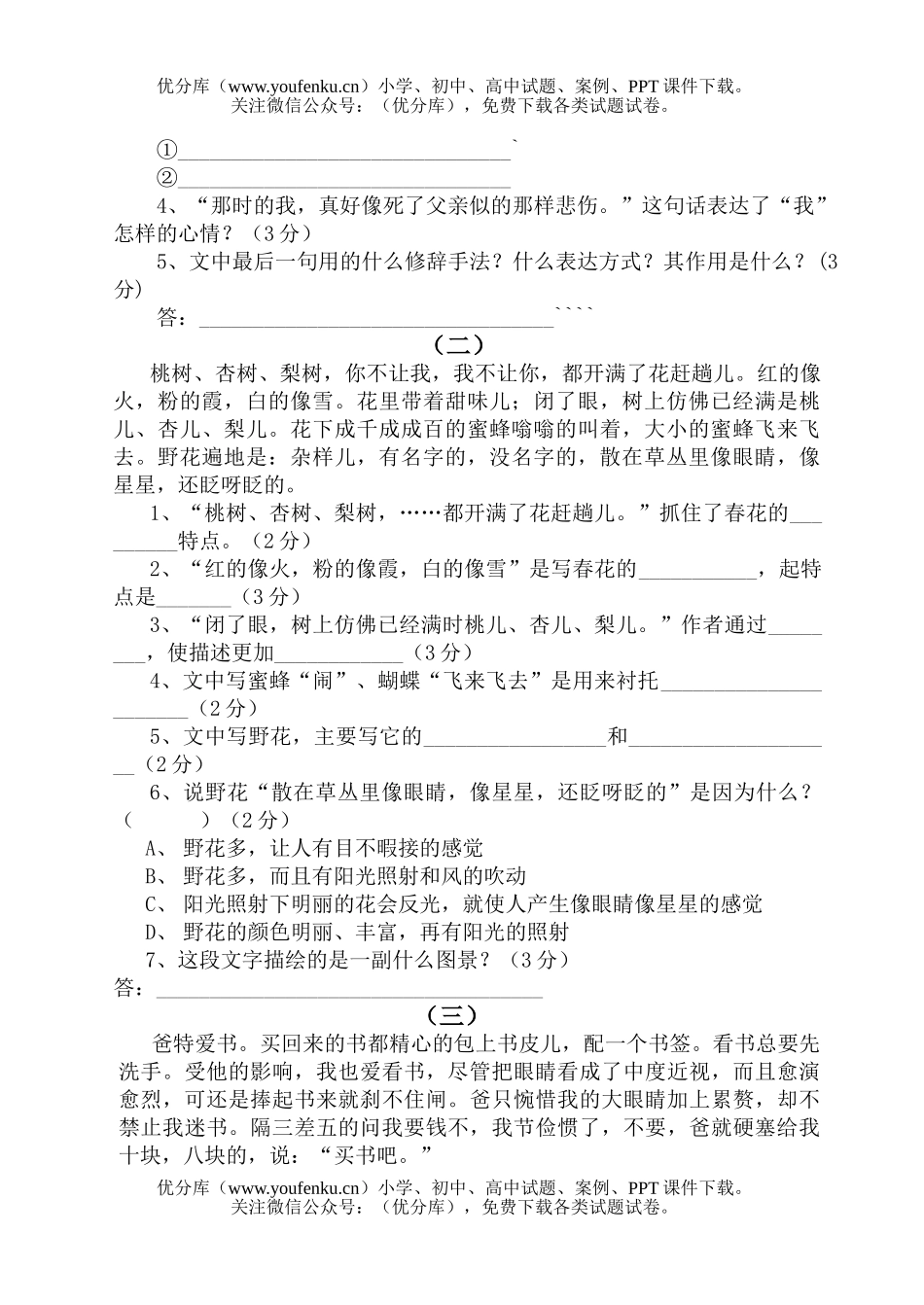 初中七年级语文第一学期试卷_第2页