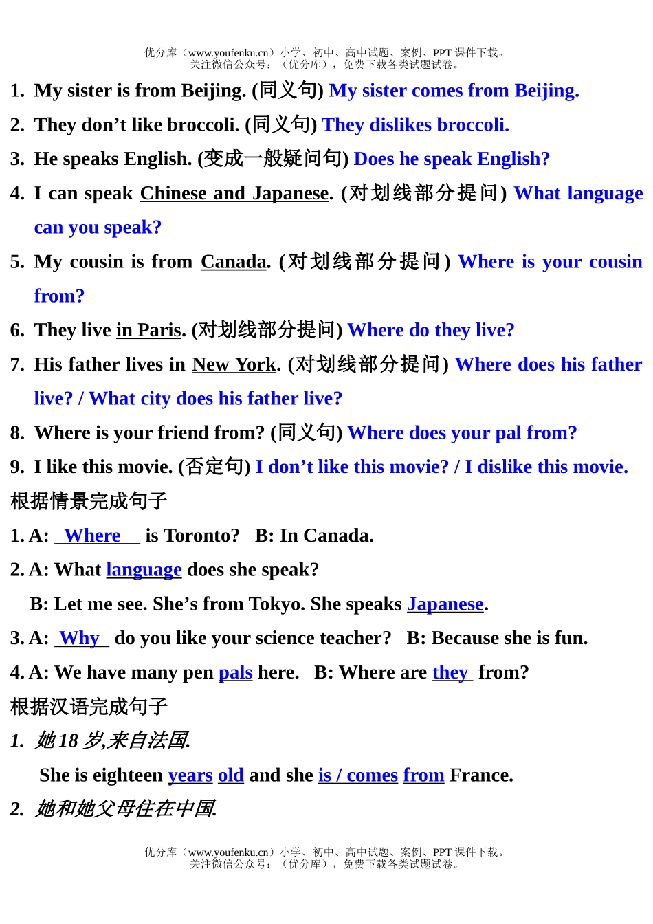 初中七年级英语上学期Unit1练习试卷_第2页