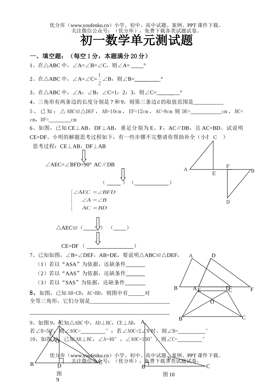 初中七年级数学单元测试卷_第1页