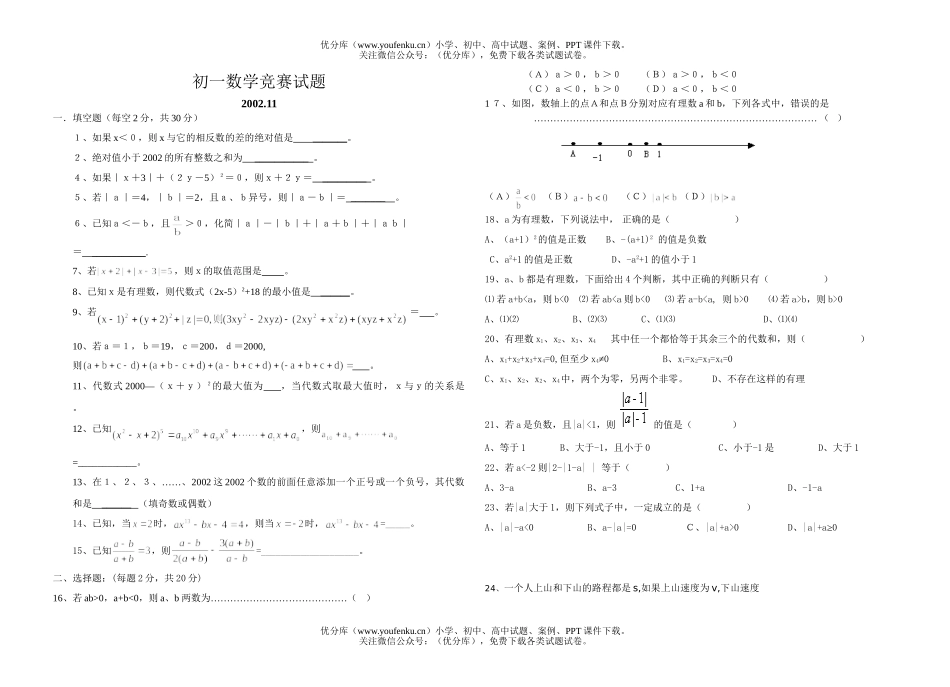 初中七年级数学竞赛试卷_第1页