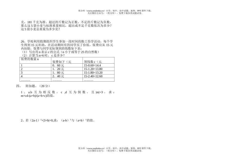初中七年级数学期中考试卷_第2页