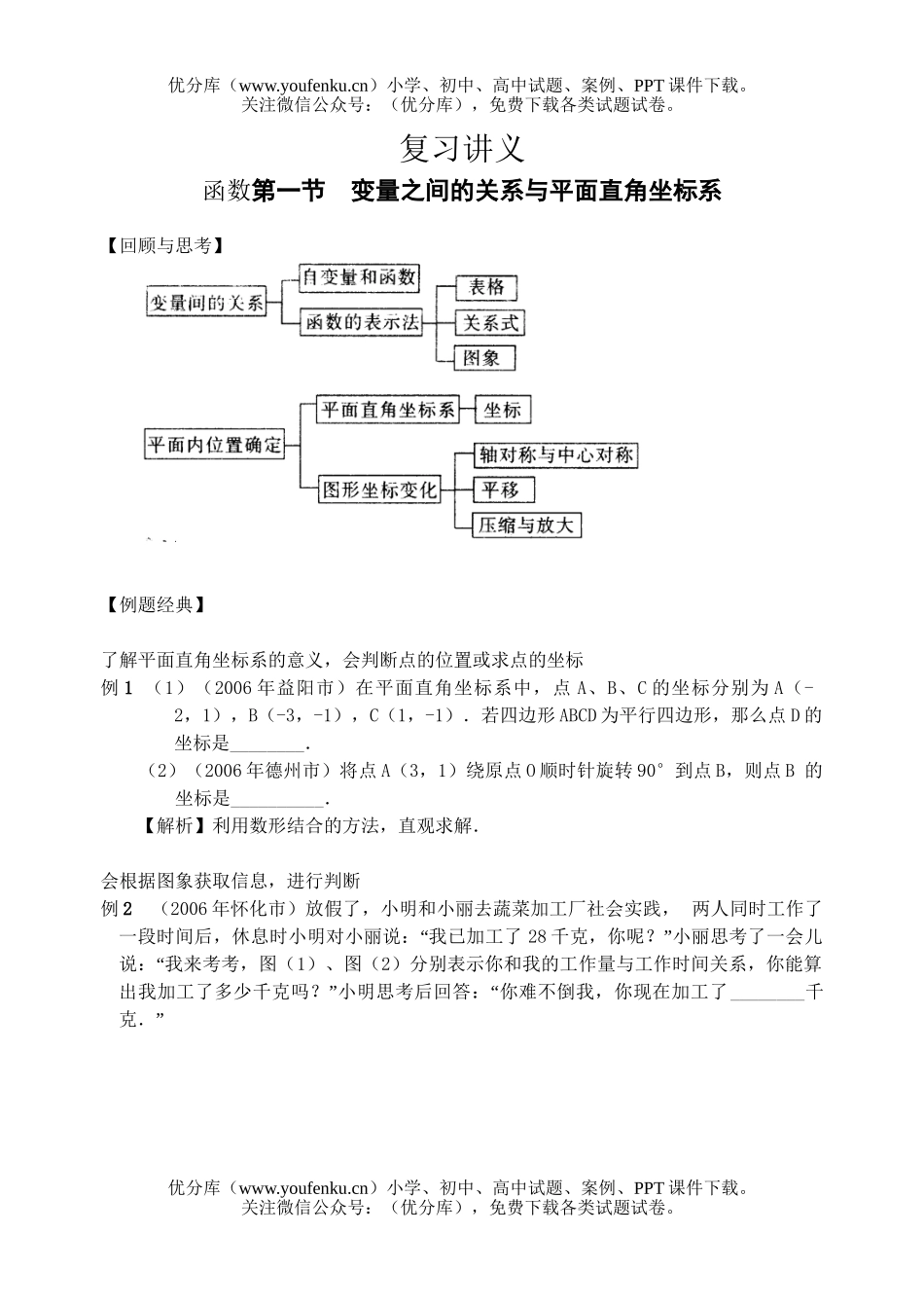 初中九年级数学变量之间的关系与平面直角坐标系试卷_第1页