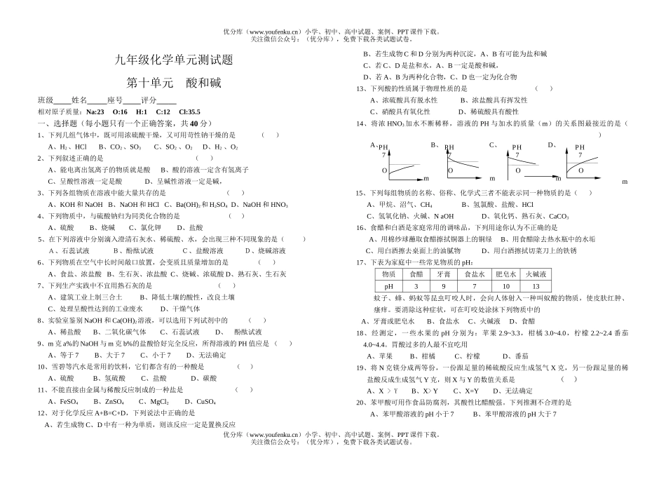 初中化学单元测试卷_第1页