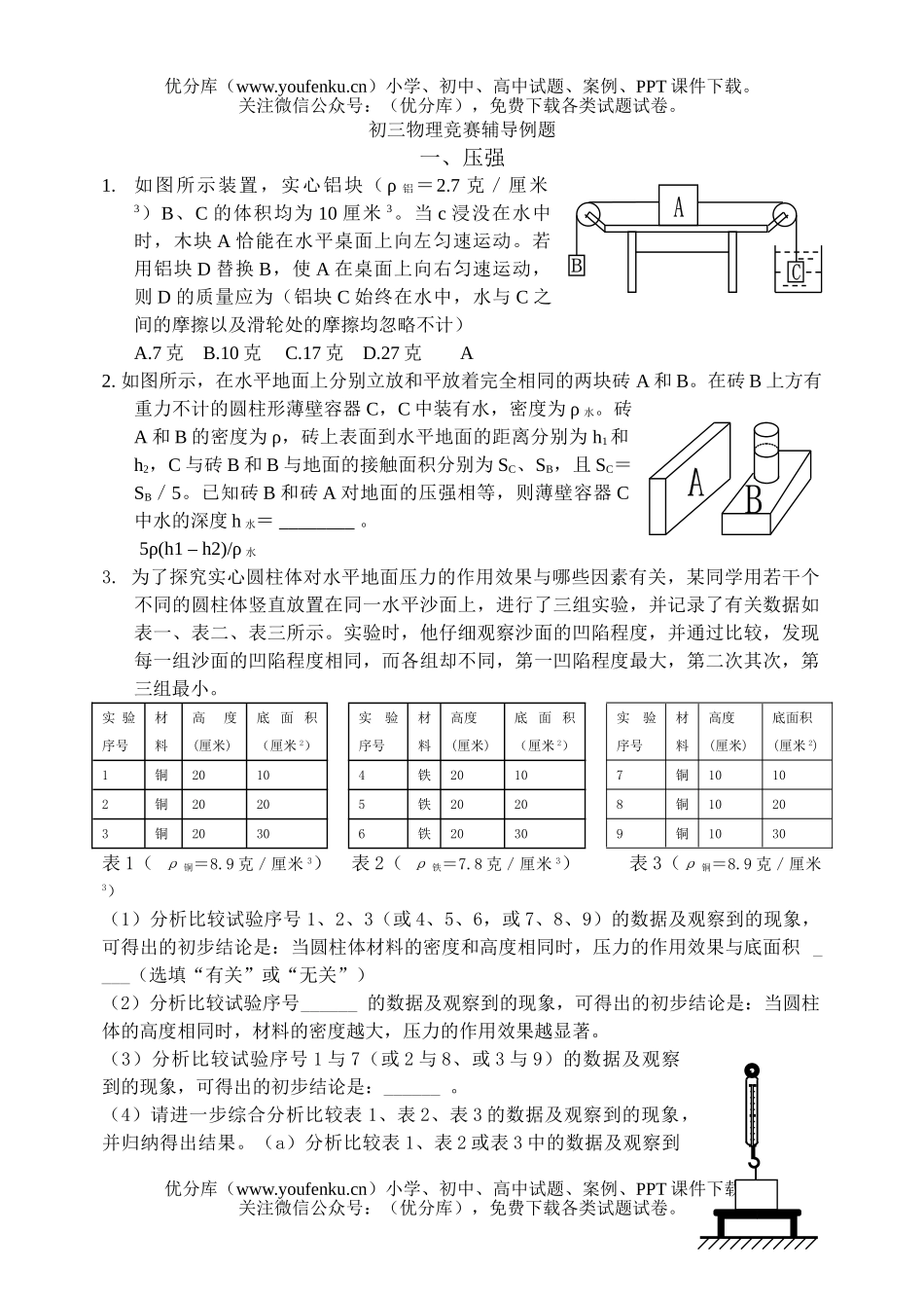 初中九年级物理竞赛辅导例题试卷_第1页