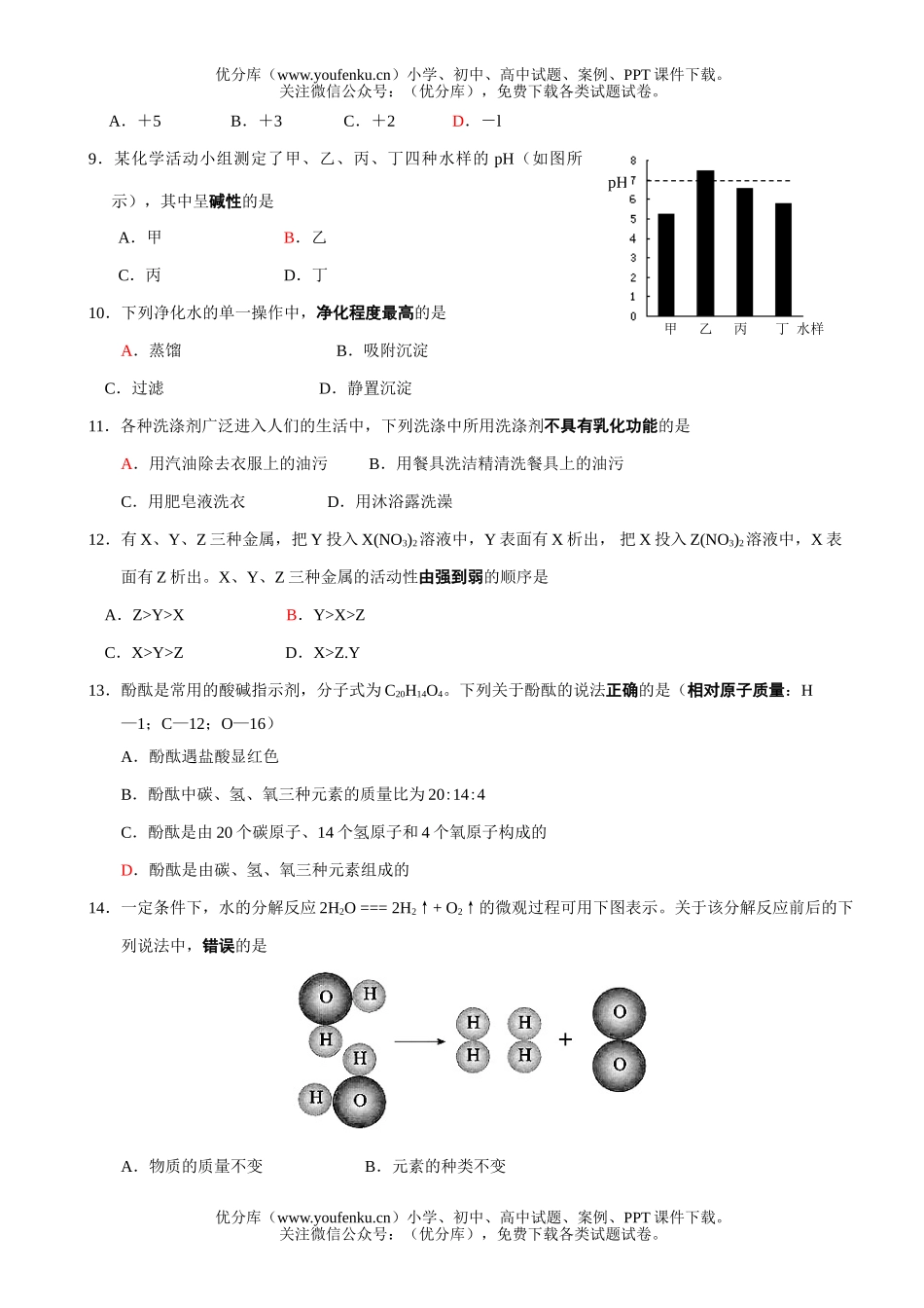 初中化学中考复习第一次质量检测试卷_第2页