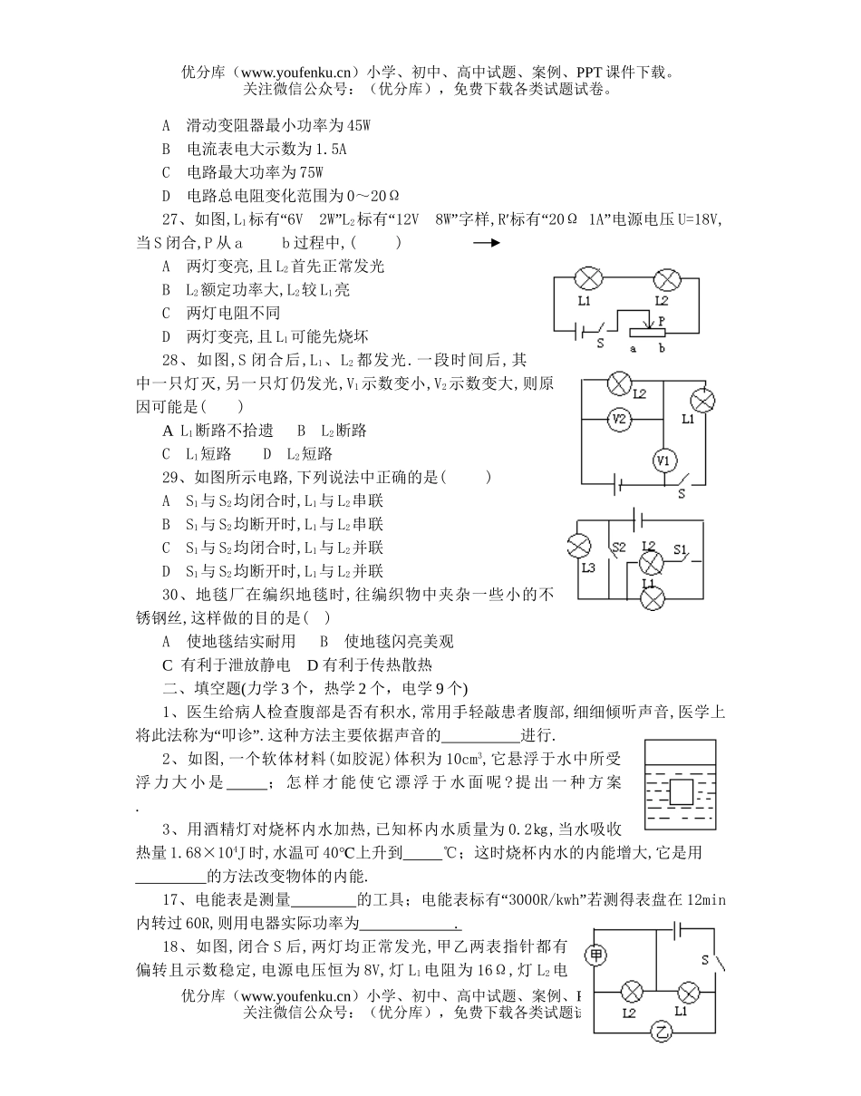 初中九年级物理综合练习题试卷_第2页