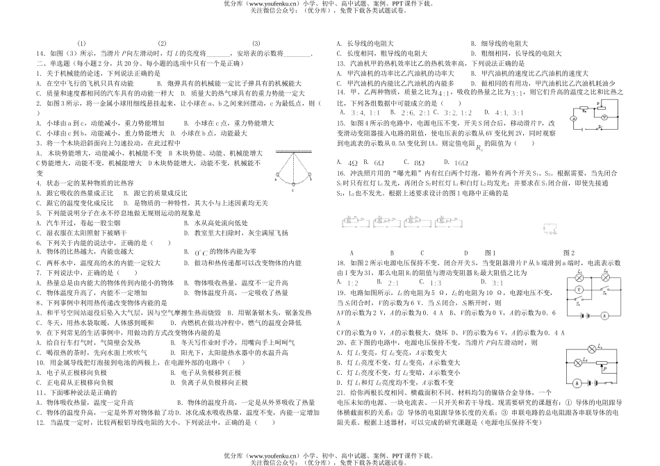 初中九年级物理综合复习(一～八章)试卷_第2页