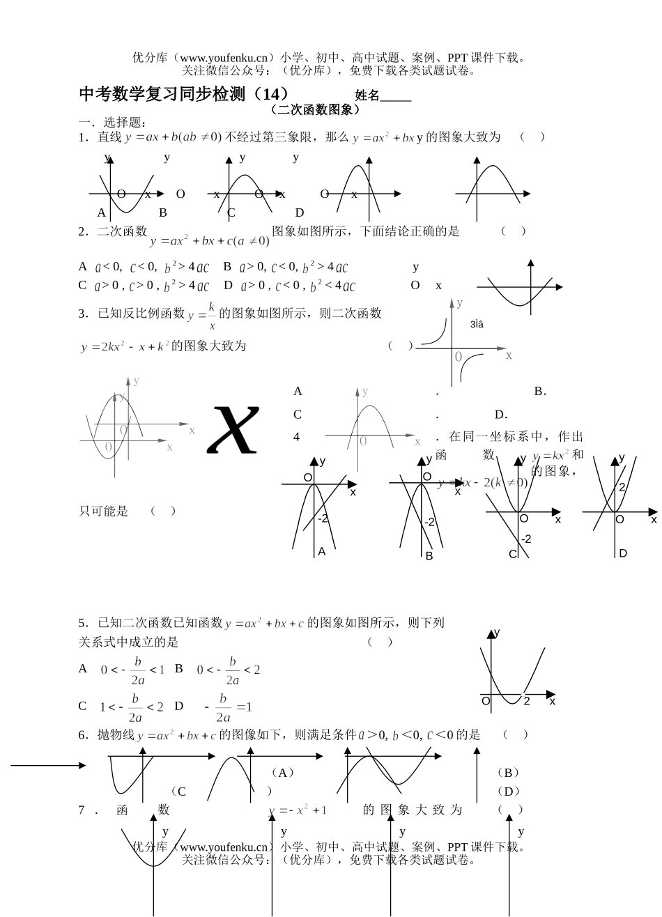 初中九年级数学中考复习同步检测(14)试卷_第1页