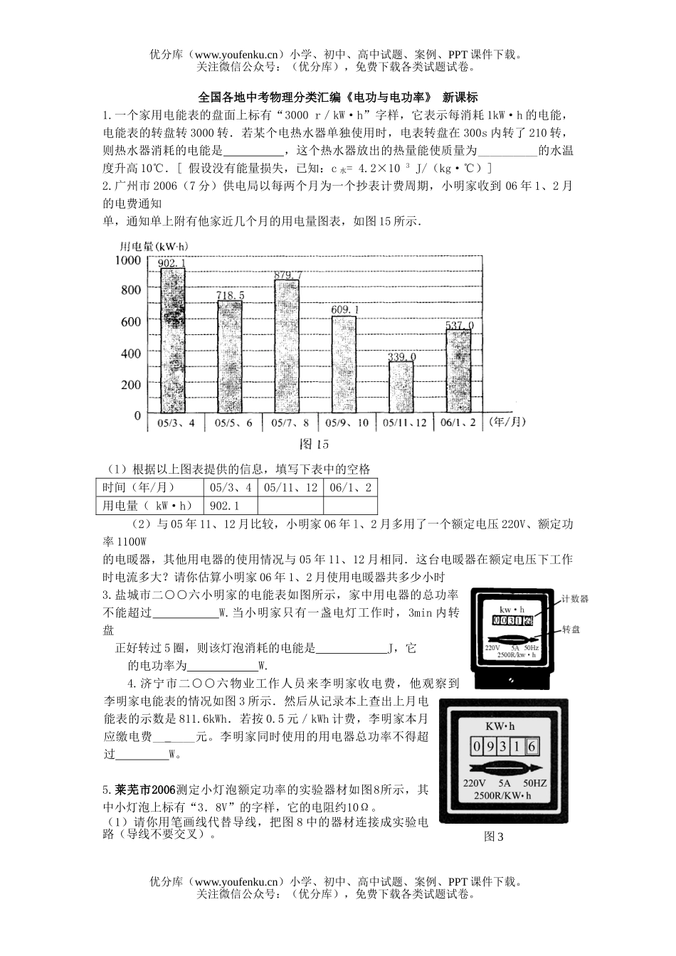 初中九年级物理全国各地中考分类汇编《电功与电功率》试卷_第1页