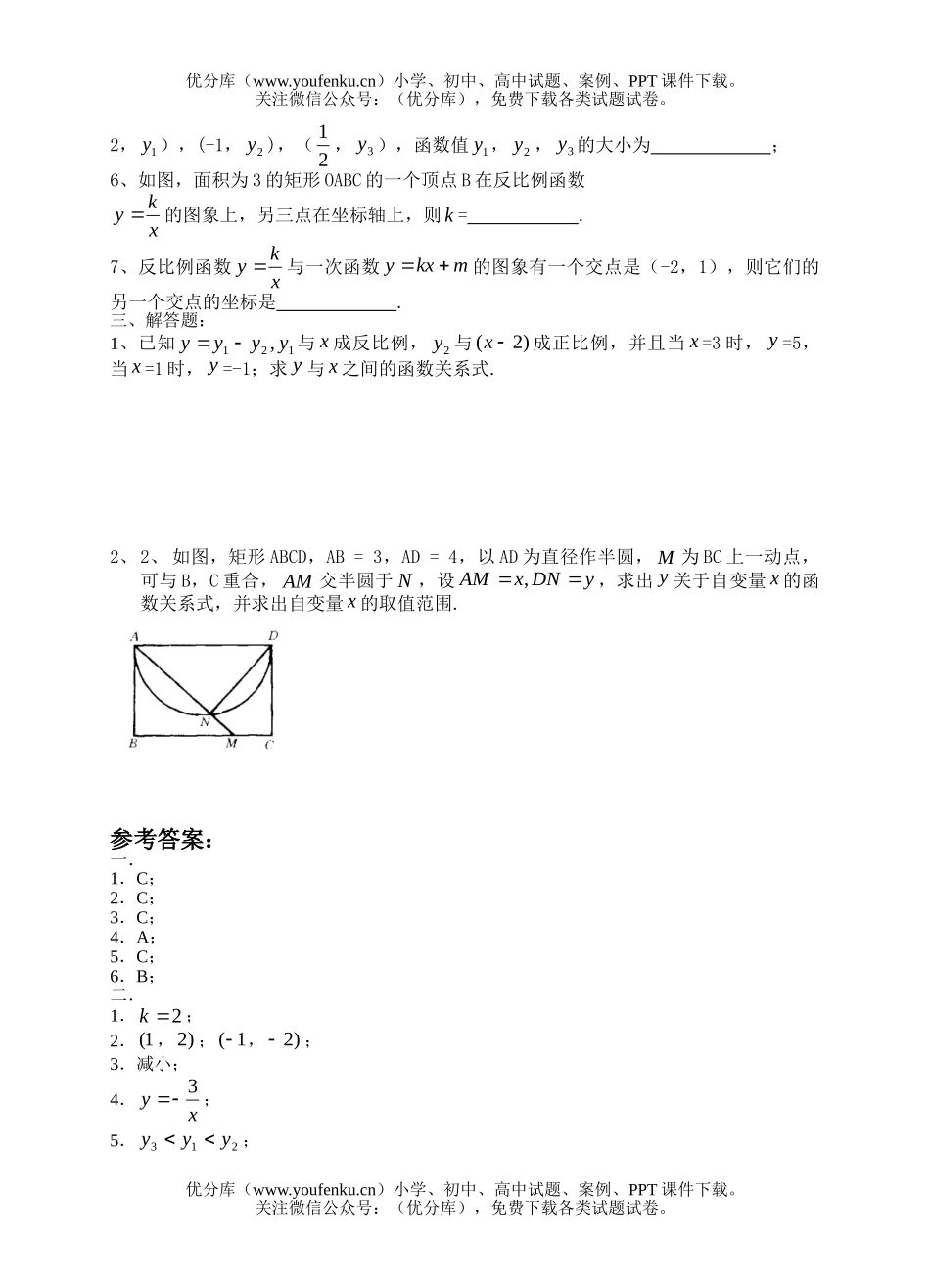 初中九年级数学上反比例函数同步训练3试卷_第2页