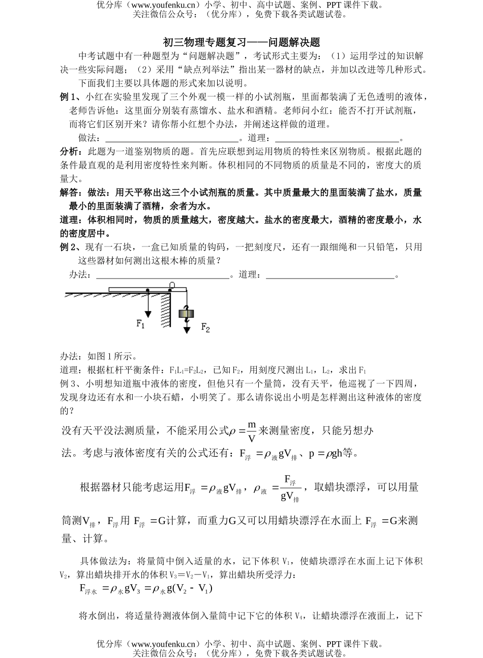 初中九年级物理专题复习-问题解决题试卷_第1页