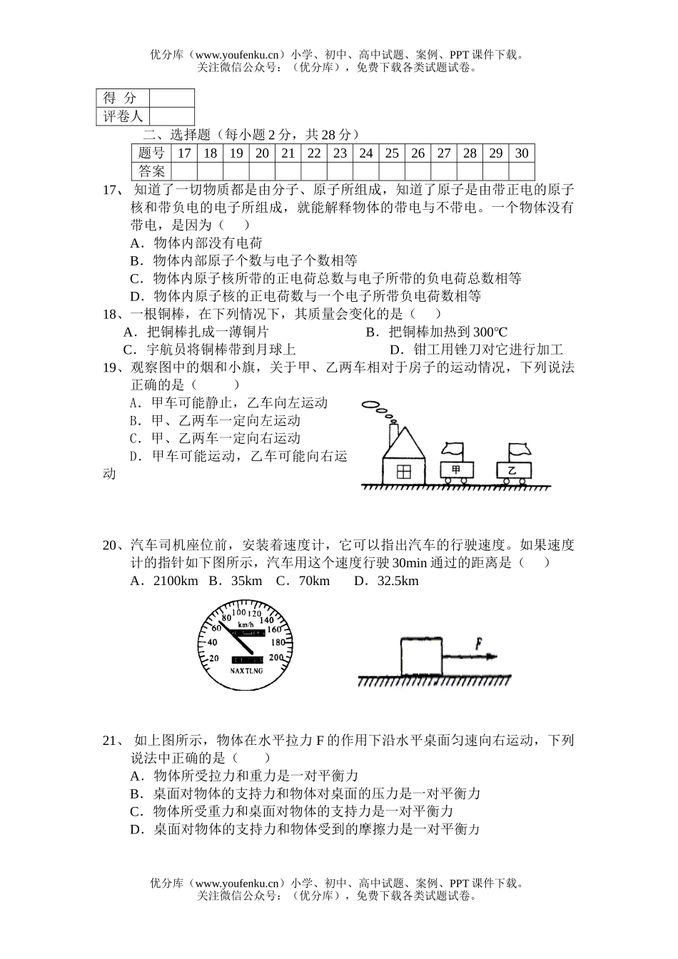 初中九年级物理第一学期期末(复习)试卷_第3页